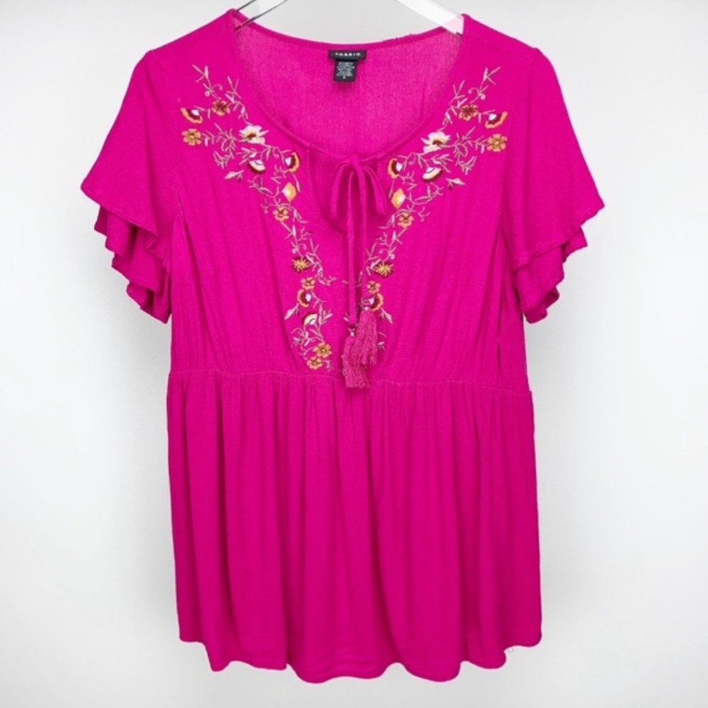 TORRID PINK Embroidered Peasant Blouse Size 1